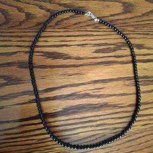 Necklace Black Onyx 4mm 20" Natural Beaded Sterling Silver